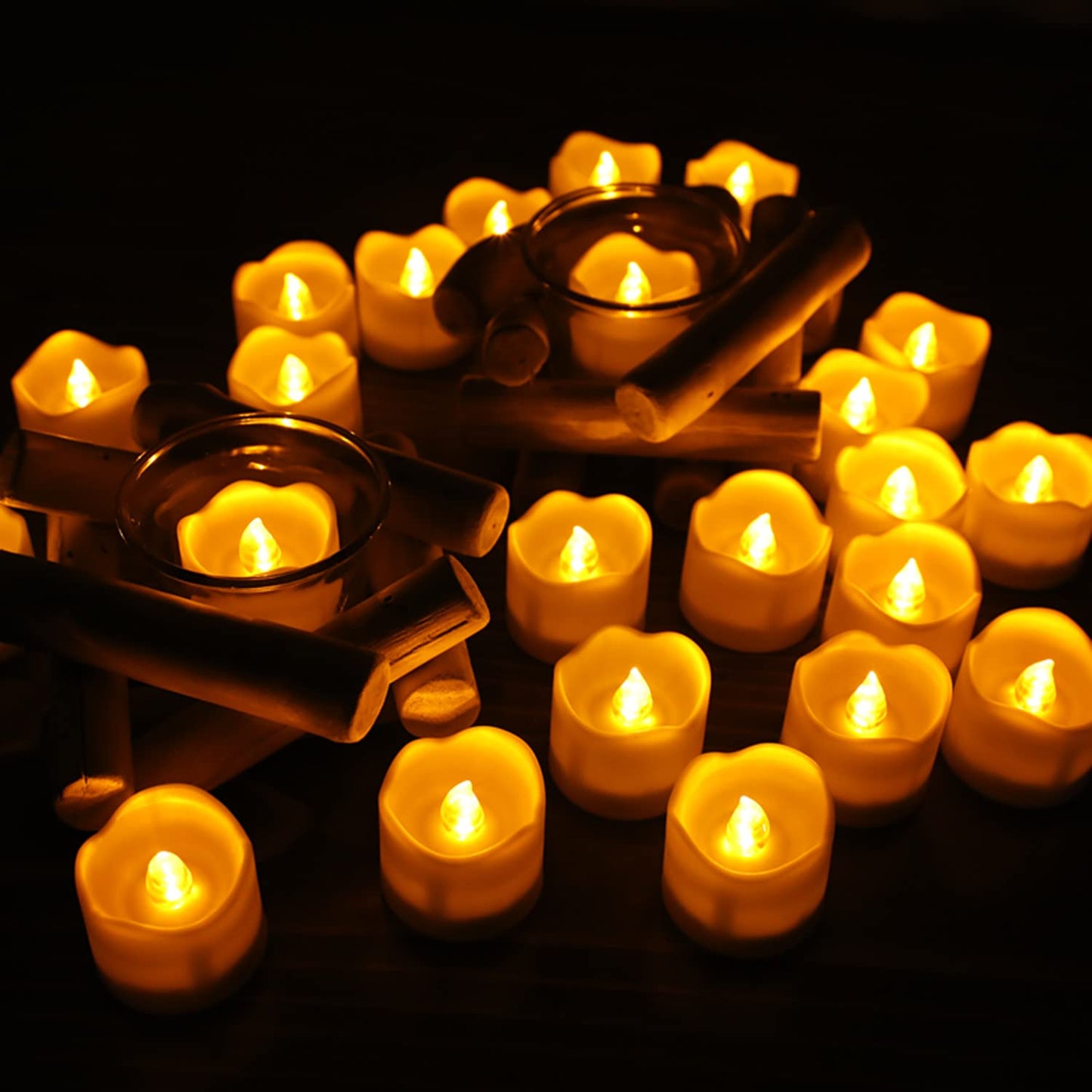 Wilrigir Flameless Votive Candles with Remote Control,CR2450 Battery Operated Tea Light with Timer,Warm Yellow LED Candles for Christmas,Halloween,Home Decoration,Pack of 12
