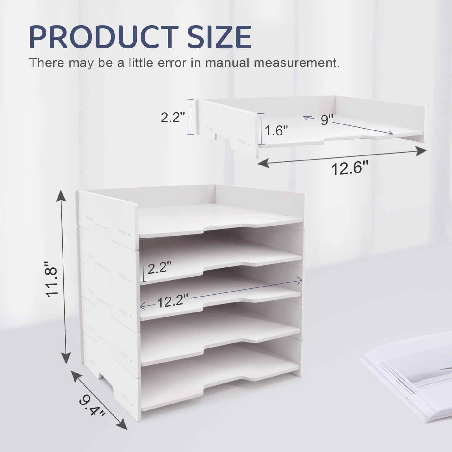 SONGWAY 5-Tier Stackable Paper Tray - File Organizer for Desk, Paper Sorter, Desktop Letter Trays, Workspace Desk Organizer Trays for Home Office School