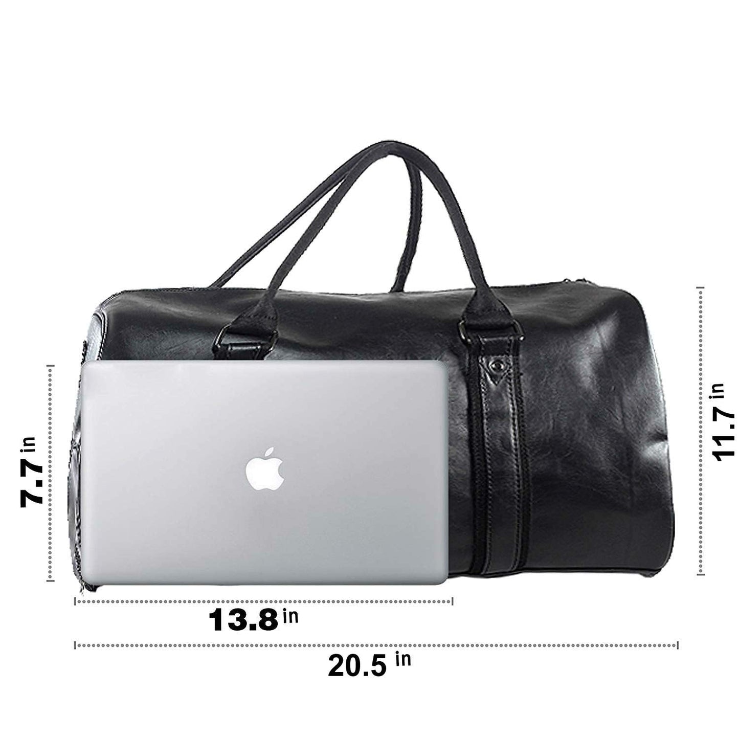 Leather Travel Bag with Shoe Pouch, Waterproof Weekender Overnight Bag, Carry On Duffel Bag for Men Women-Black