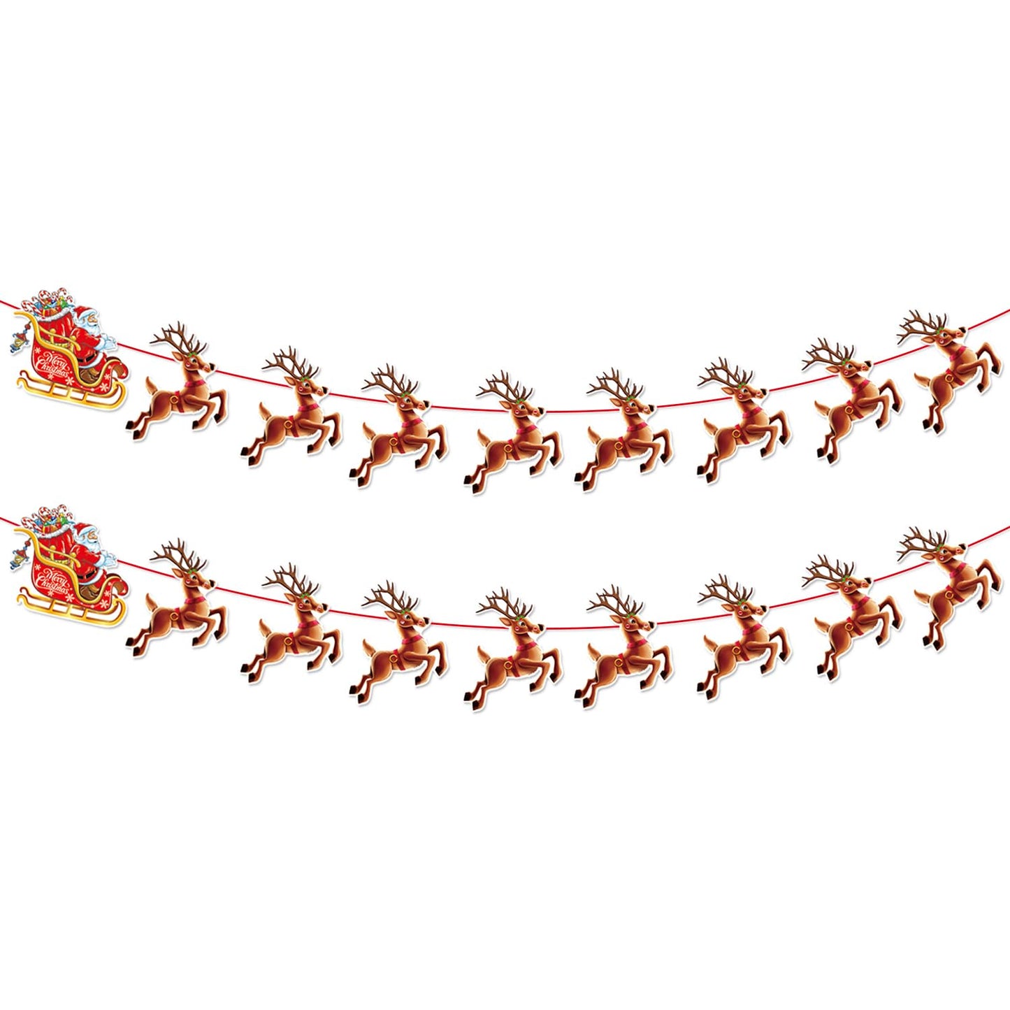Christmas Banner,2 Set Pre-Strung Santa and Reindeer Bunting Garlands for Merry Christmas Party Decorations,Inside,Home, Office,Fireplace,Wall,Window Hanging Decoration,Xmas Holiday Decor Supplies
