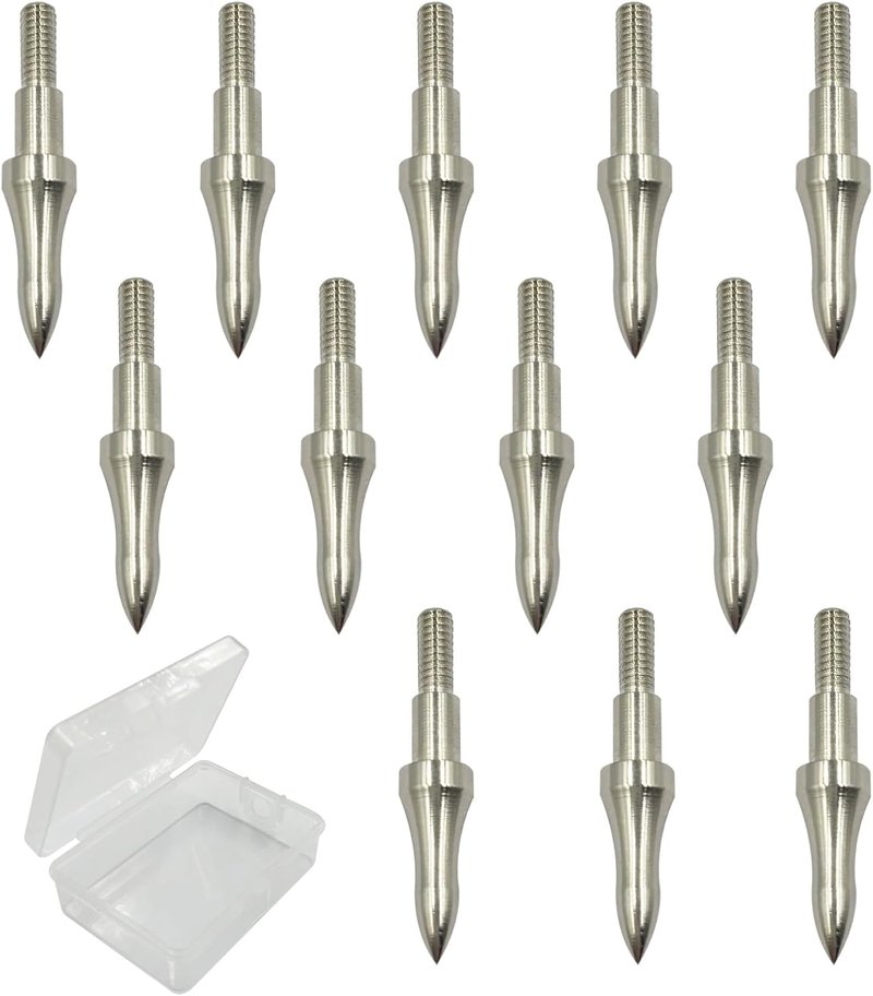 Archery Points - 12pcs Stainless Steel 5/16 Inch Screw-in Bullet Tips for Crossbow, Recurve & Compound Bow | 75/100/125/150 Grains