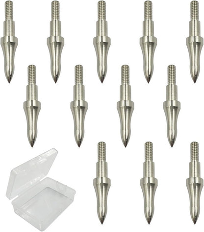 Archery Points - 12pcs Stainless Steel 5/16 Inch Screw-in Bullet Tips for Crossbow, Recurve & Compound Bow | 75/100/125/150 Grains