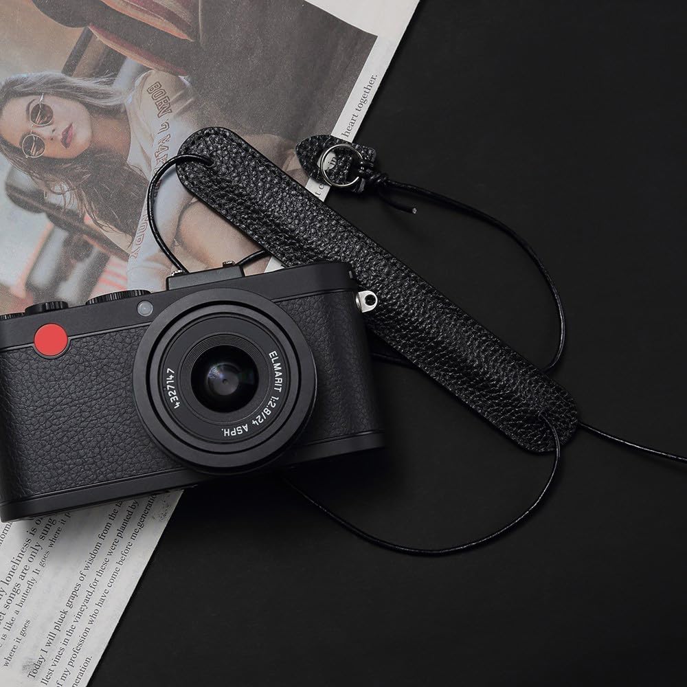 DBZZ Vintage Ultra-Thin Genuine Leather Camera Lanyard Cowhide Rope Neck Strap for Fujifilm X100VI X-HALF For Ricoh (Black)
