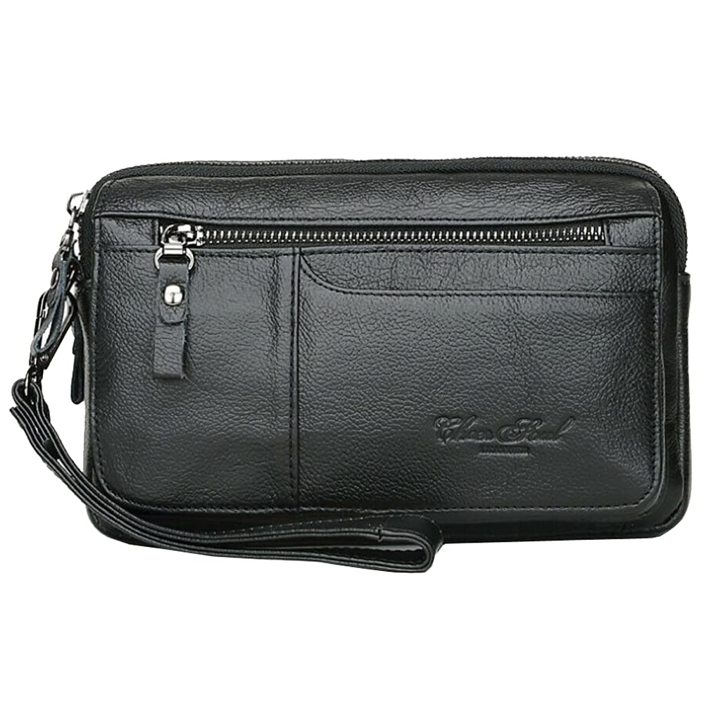KPYWZER Leather Clutch Purse Wallet Men Wristlet Organizer Holder Wrist Bag Pack Business Handbag Black