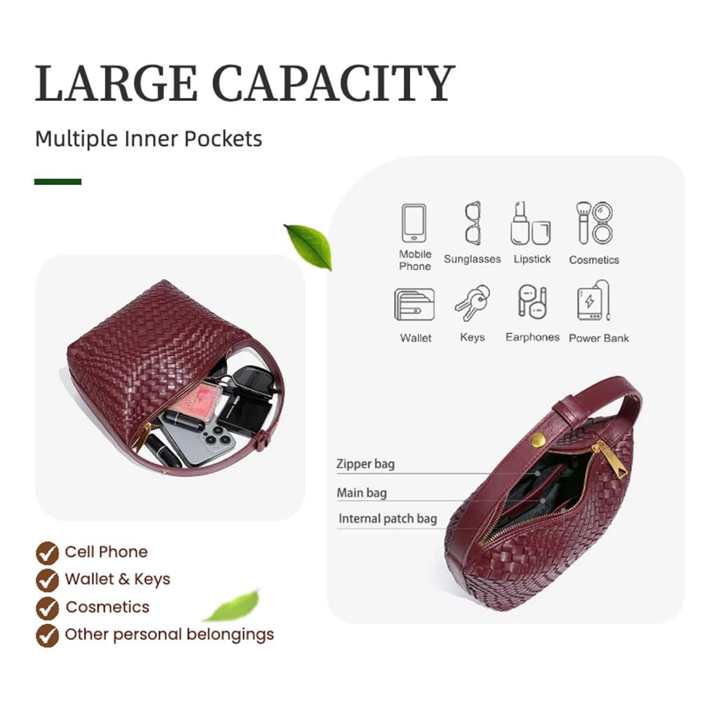 Woven Purse for Women, Braided Vegan Leather Woven Bag, Slouchy Mini Hobo Tote Purses, Small Top-Handle Shoulder Handbag (Chocolate)