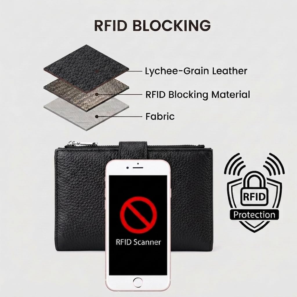 Genuine Leather Passport Holder for International Travel, RFID Blocking Compact Travel Wallet with Card Slots, Zipper Coin Pocket and SIM Slots, Slim Passport Cover Case, Black