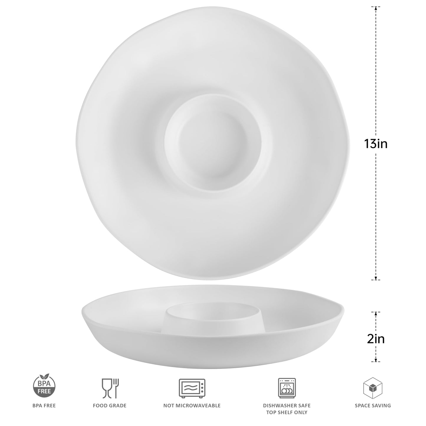ZAROCRUS Chip and Dip Serving Set Divided Serving Platter Appetizers and Cheeses Serving Tray White Compartment Dishes for Party, Christmas, Dessert, Fruit, Candy, 13-inch Set of 2