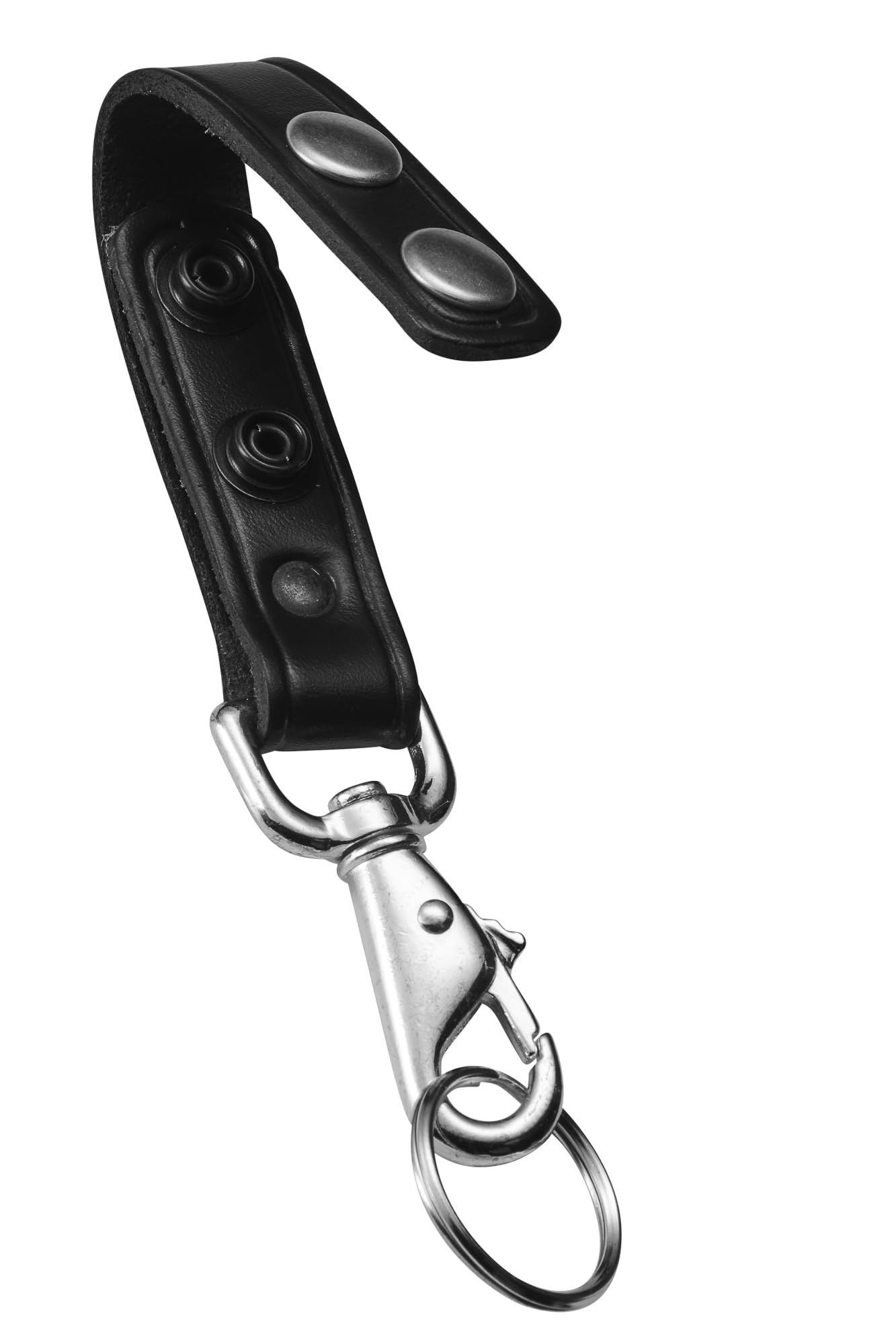 JAY-PEE Leather Key Strap Belt Keeper for Duty Belt Key Ring Holder Double Snap Belt Loop Keychain Lanyard with Chrome Hardware