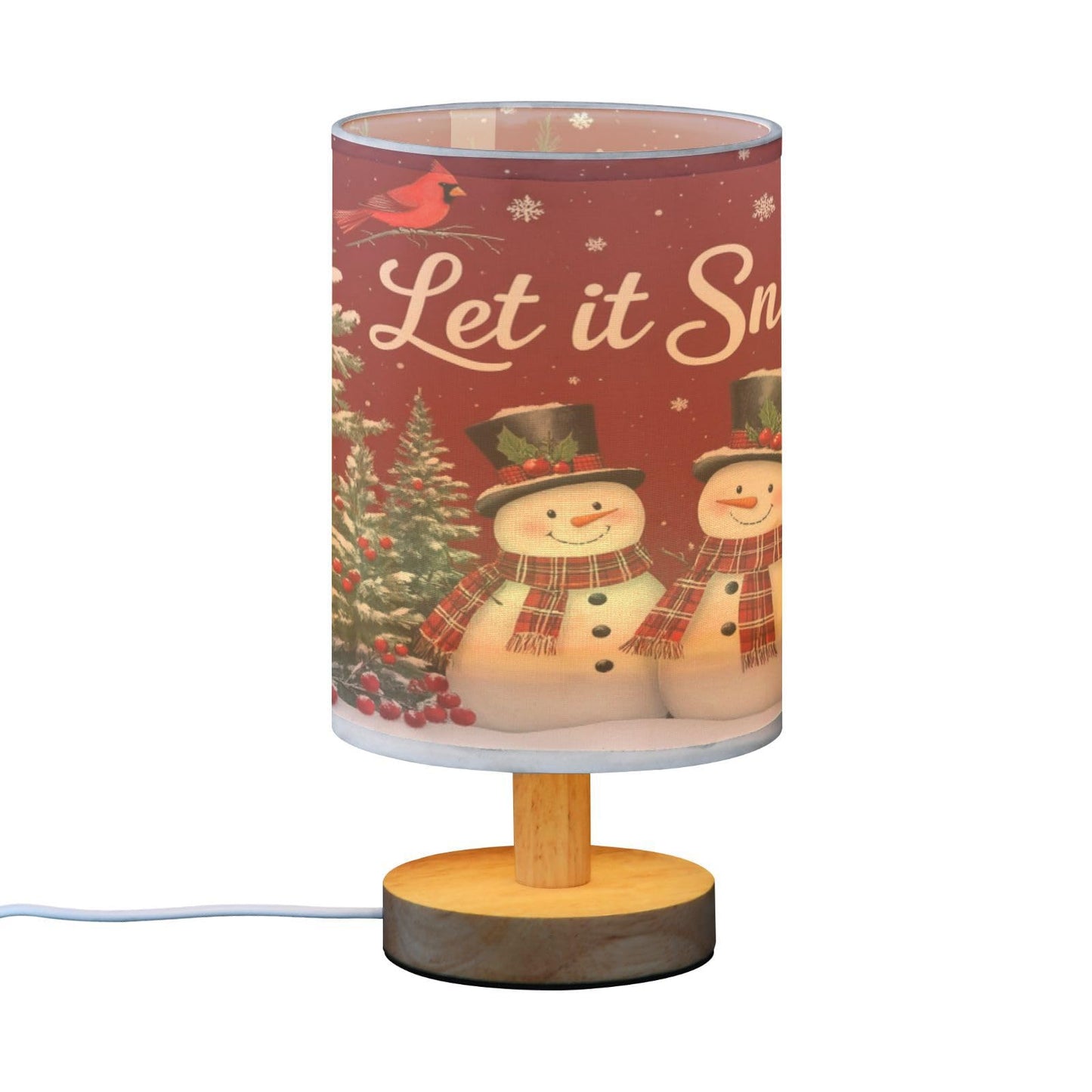 Dussdil Christmas Snowmen Cardinals Trees Table Lamp Bedroom Bedside Night Reading Desk Lamps Cylinder Nightstand Sleeping Light Lamp for Xmas Party Living Room Office Decor