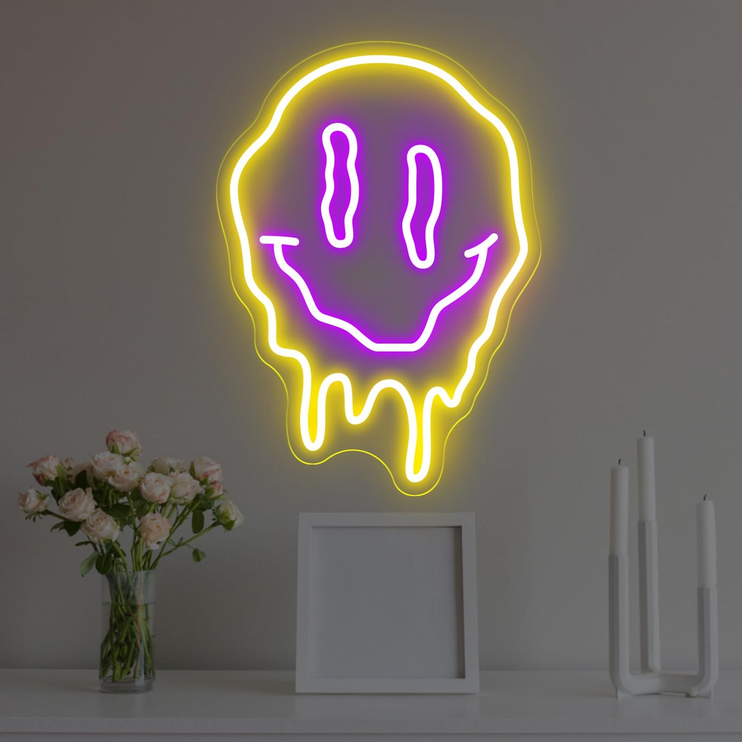 Melting Smiley Face Neon Sign Dripping Smile Wall Decor Bedroom Living Room Neon Entertainment Room Game Room Distorted smile face Sign For Kids Room Bar Party Bedroom Decor Lamp-15.7"