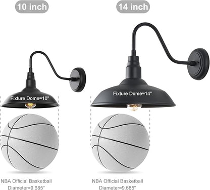 Gooseneck Barn Light with 14in Dome, 4 Pack Large Exterior Farmhouse Light with Wall Mount, Black Outdoor Wall Sconce for Porch Garage Door