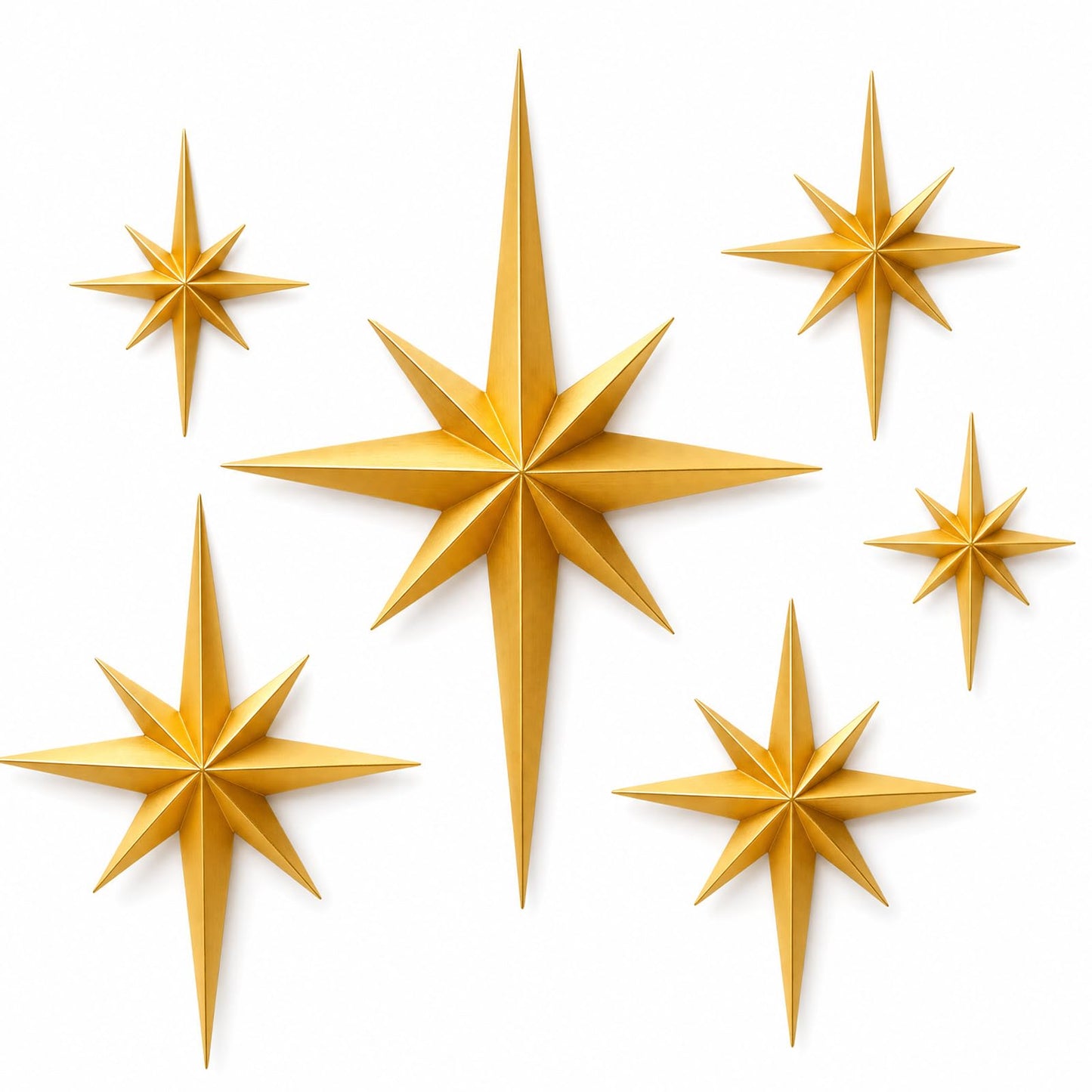 Shudyear 6 Pack Starburst Wall Decor Set, 3D Retro Mid Century Modern Star Wall Art, Gold/Black Plastic Celestial Wall Sculptures for Living Room, Bedroom, Apartment Decor (Gold)