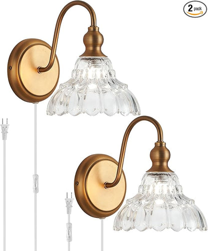 Plug in Vintage Wall Sconces Set of Two Brass Modern Wall Light Fixtures Antique Vanity Lights for Living Room Fireplace Bathroom Bedroom Coffee Room