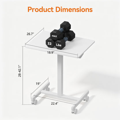 BPHEZJ Mobile Standing Desk with Wheels, Pneumatic Height Adjustable Rolling Computer Workstation with Lockable Casters (White)