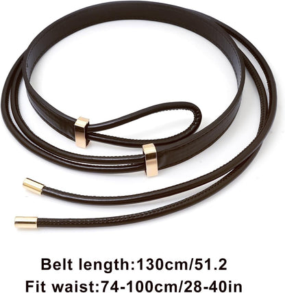 Buywis Skinny Belts for Women PU Leather Knotted Thin Waist Belt for Dresses Coffee Fit Waist 28"-40"