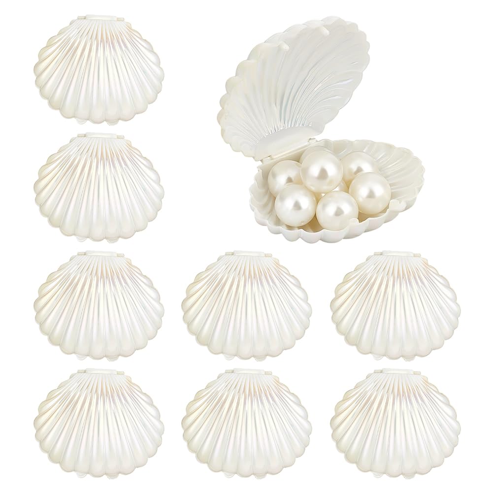 PH PandaHall 10pcs Seashell Box Container, Plastic Shell Shaped Jewelry Storage Holder White Seashell Boxes for Mermaid Beach Wedding Birthday Party Favors Christmas Home Decor, 3x3.5x1.7inch