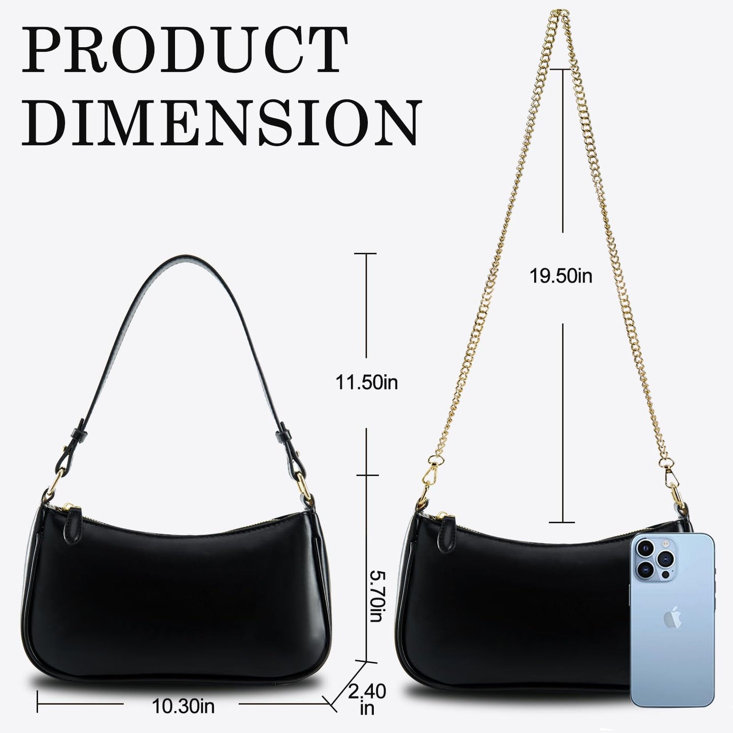 Shoulder Bags for Women Leather Hobo Sling Tote Handbag Retro Clutch Purse with 2 Removable Straps and Zipper Closure (black)