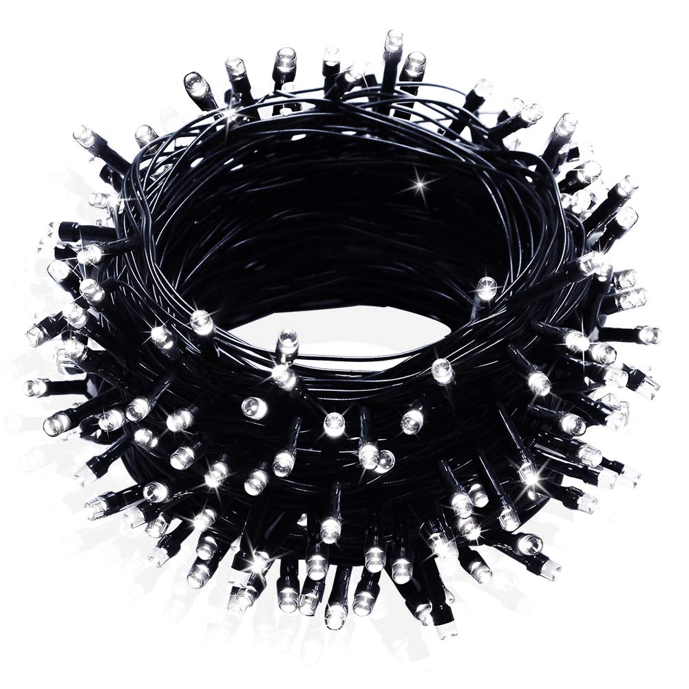FULLBELL Black and White Christmas Decorations, Black Christmas Lights 33ft 100 LED with Memory Function, 8 Modes Gothic String Lights for Tree, Goth Home, Indoor Outdoor