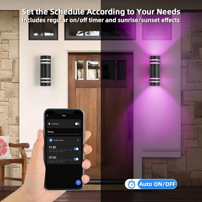 Smart Porch Lights Color Changing, RGB Outdoor Wall Lights with Remote Control Ambiance Up and Down Lights, Black Exterior Light Fixture Home Theater Lighting Compatible with Alexa Google Assistant
