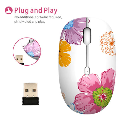 TENMOS M101 Wireless Mouse Cute Silent Computer Mice with USB Receiver, 2.4G Optical Wireless Travel Mouse 1600 DPI for Laptop, Notebook, PC, Computer (Butterfly)