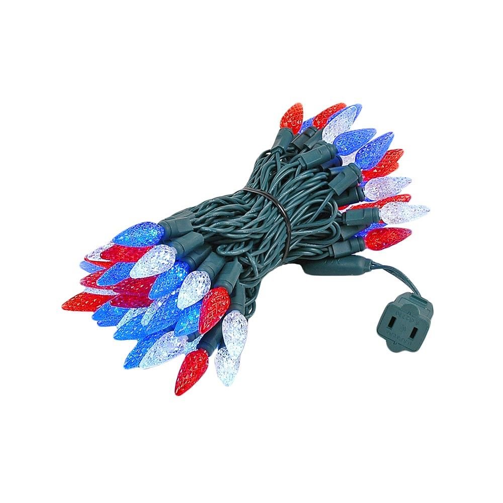 Novelty Lights 24FT 70 LED C6 Outdoor USA String Lights, Commercial Grade Christmas Tree Decorations (Red/White/Blue)