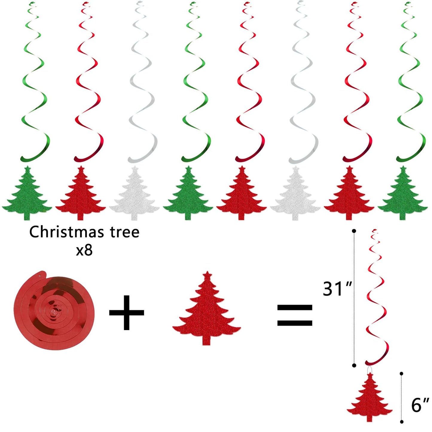 Christmas Birthday Party Decorations for Boys Girls, Pre-Strung Red-Green White Happy Birthday Banner with Honeycomb Balls, Christmas Tree Hanging Swirls, Circle Dots Garland, Triangle Pennant