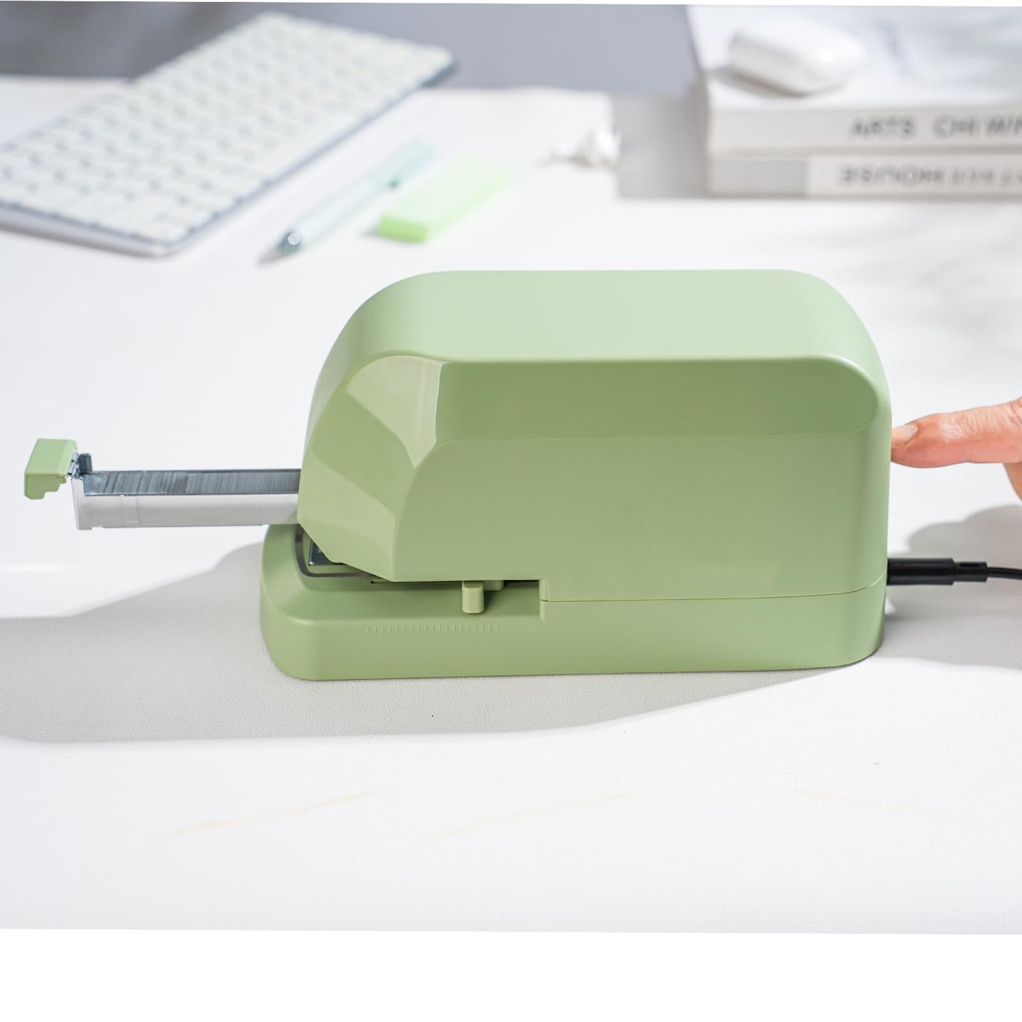 Heavy Duty Electric Stapler Value Pack, 45 Sheet Capacity, Includes 1500 Staples & Staple Remover, No-Jam, Faster Stapling, Automatic Stapler Desktop,AC Adapter Powered (Saga Green)