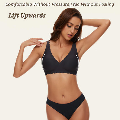 Deep V Petal Bras for Women No Underwire Soft Wireless Bras Comfort Seamless Bralettes with Extender