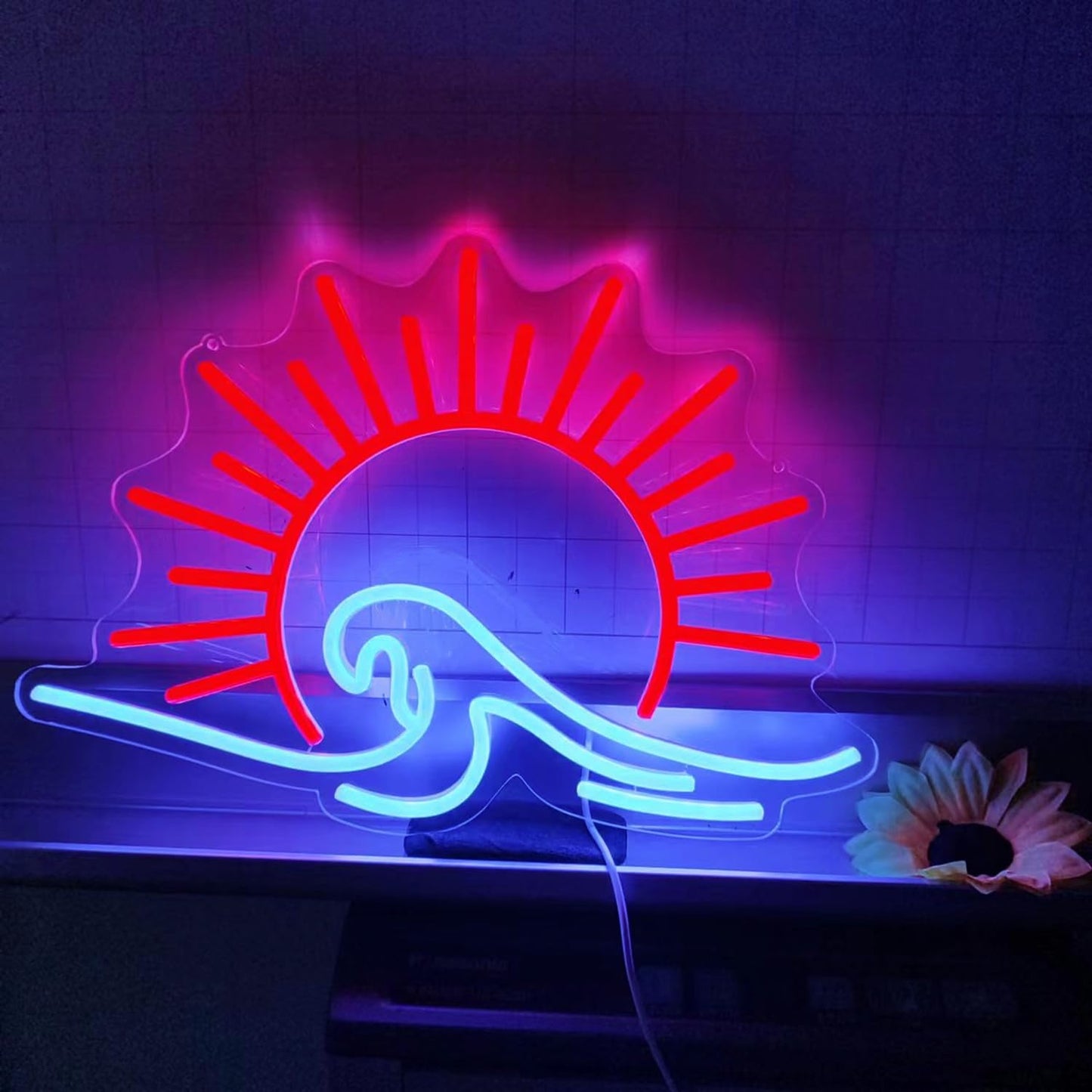 HFHungkeong Sunrize Wave Neon Signs for Wall Decor,LED Arylic Neon Wave Sign with Dimmable Switch,Game Neon Light for Kids Bedroom Gaming Room Dorm Home Bar Man Cave Gifts,16.1x11.4In/41x29CM