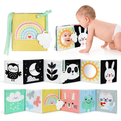 OKOOKO Black and White Baby Book, High Contrast Toy, 0-6 Months Baby Soft Book Tummy Time Montessori Sensory Toy for Stroller Early Education for 0-6 6-12 Months Newborn Infant