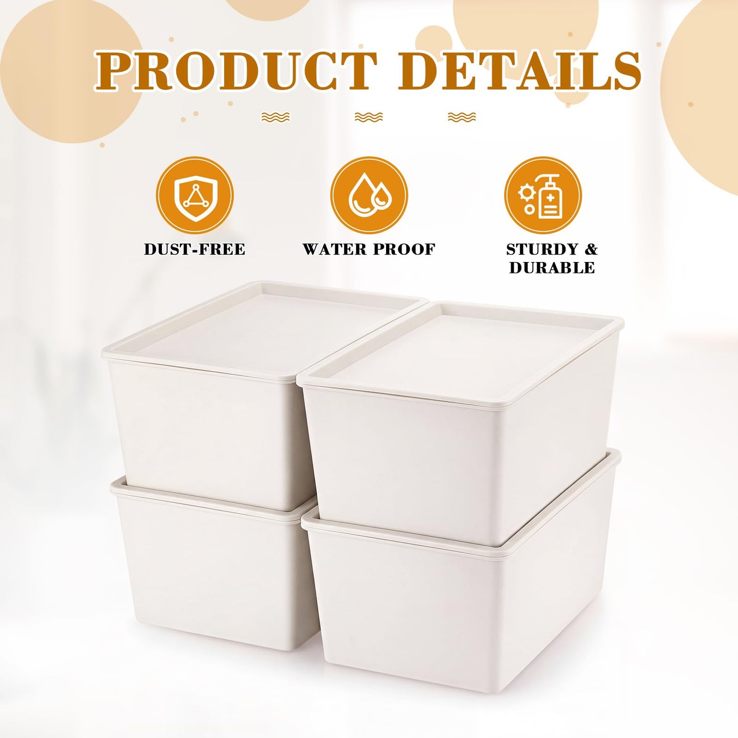 Menkxi 4 Pcs Storage Bins with Lids Plastic Stackable Containers for Organizing Shelves Christmas Ornament Box Baskets(Beige,Small)