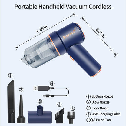 Roveoll Handheld Cordless Vacuum Cleaner, 2 in 1 Air Duster USB 80000 RPM Portable Compressed Air Dust Blower, Rechargeable Mini Car Vacuum Cleaner for Car, Home, Computer Keyboard and Pet Hair Clean