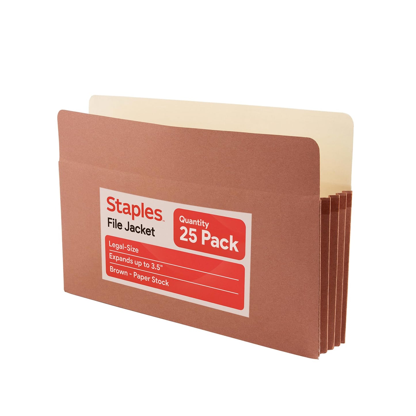 Staples Reinforced Expanding File Pockets, Legal Size, 3.5‑Inch Expansion, Heavy‑Duty Brown Accordion Folders – 25/Pack