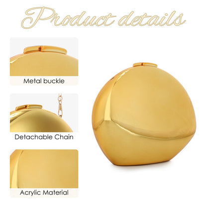 LUI SUI Women Gold Acrylic Clutch Purse Evening Bag, Pebble Glossy Metallic Shoulder Handbag, Shell Clutch for Wedding Party