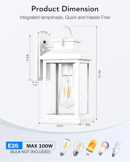 VIANIS White Exterior Garage Lighting Fixtures Wall Mount, 2 Pack Dusk to Dawn Sensor Outdoor Wall Lights for Porch, Modern Outside Lights for House, Outdoor Wall Sconces Lantern for Patio, Coach