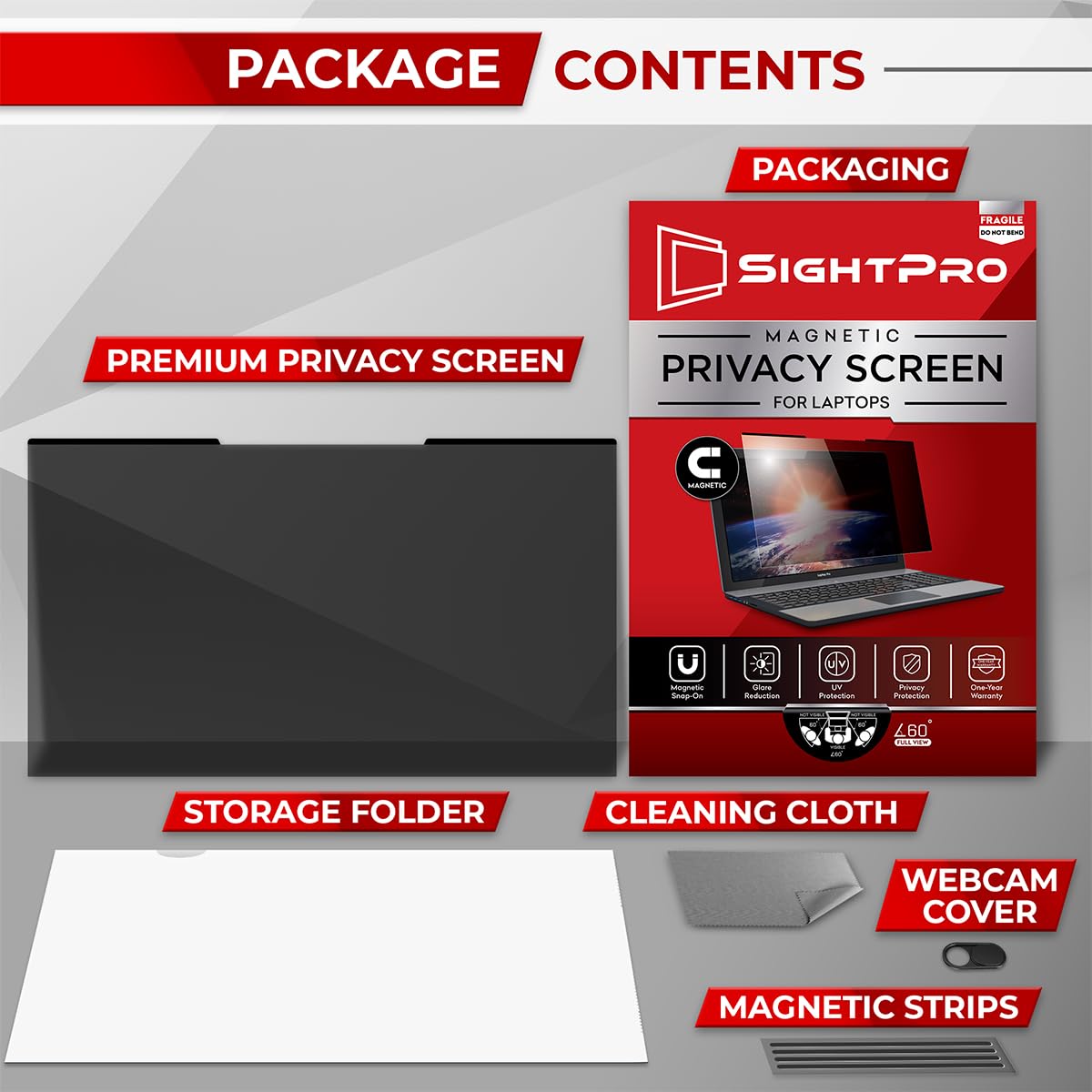 SightPro Magnetic Laptop Privacy Screen 14 Inch 16:9 - Patented Removable Laptop Privacy Filter Shield and Protector