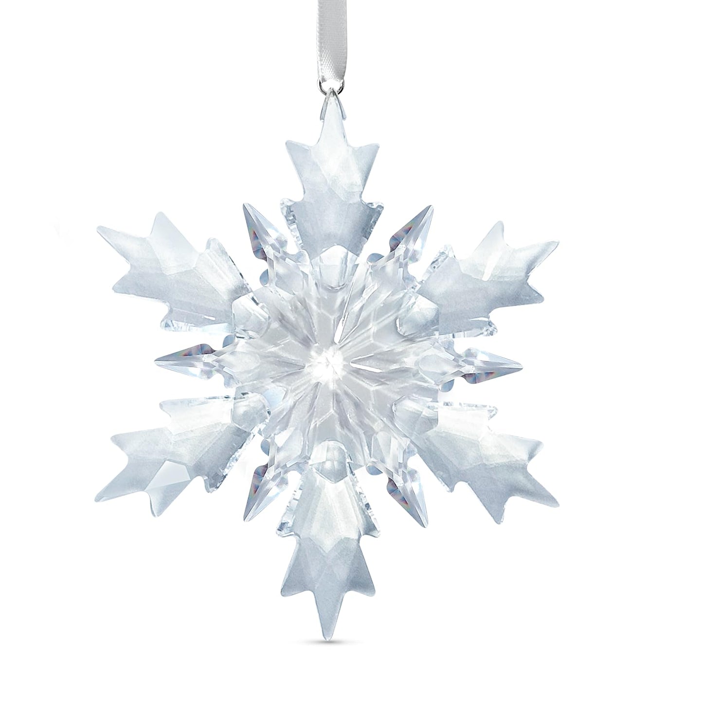 Crystal Snowflake Ornament, Clear Faceted Crystal Christmas Tree Ornament with Chain and Rayon Ribbons, Window Door Hanging Decor Gift, 2026, Clear-3