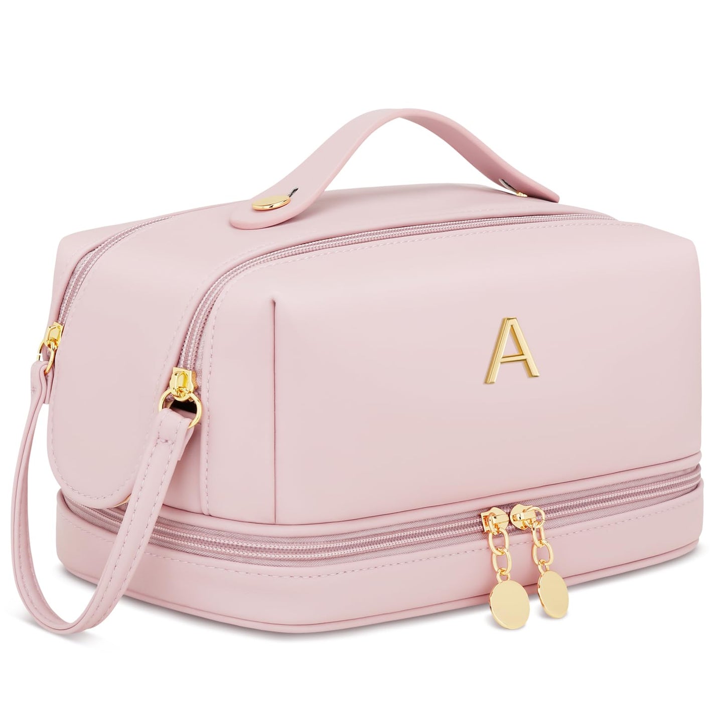 CLOUDWINGS Gifts for Women Birthday Gifts Initial Makeup Bag for Women Personalized Large Capacity Travel Toiletry Bag Cosmetic Bag Gifts for Mom-Graduation Gift for Teens Girls (Pink A)