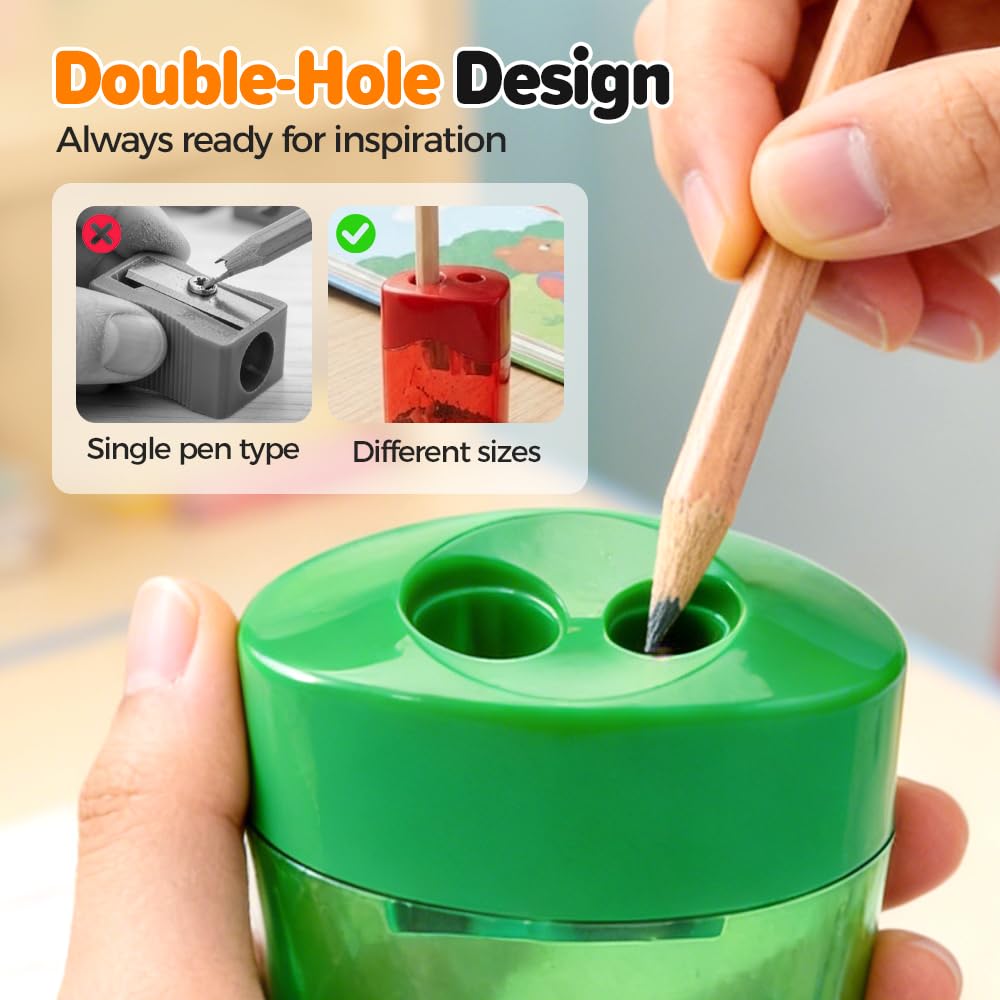 Pencil Sharpeners, 4 /8pcs Pencil Sharpeners Manual, Protable Dual Holes Compact Colored Handheld Pencil Sharpener with Lid for Artists Classroom School Office (4PCS-A)
