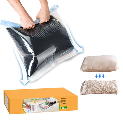ZPP 12 Travel Roll Up Bags (5 Large/5 Medium/2 Small) Vacuum Seal Bags for Clothes, Mattress, Blanket, Comforters, Travel, Moving