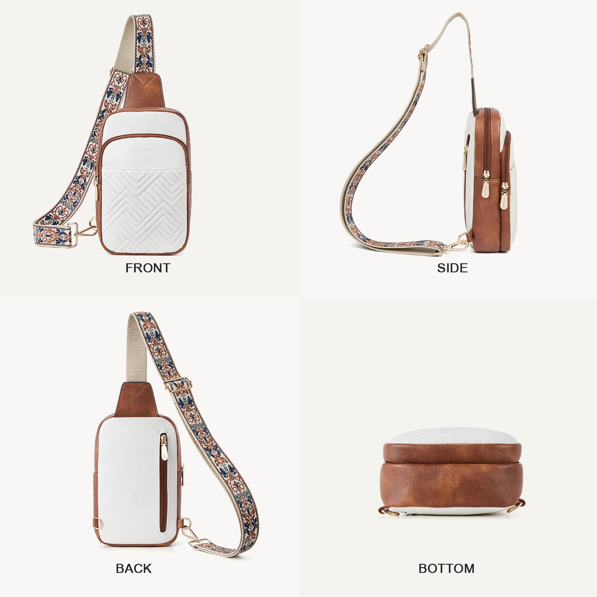 BOSTANTEN Sling Bag Quilted Crossbody Bags for Women Cross Body Purse Leather Fanny Pack with Adjustable Guitar Strap