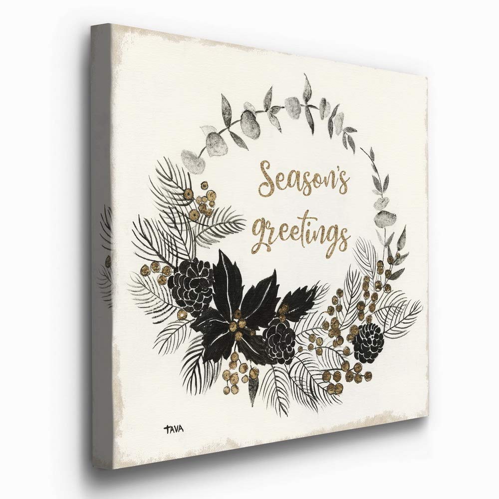 Renditions Gallery Season's Greetings Wreath Wall Art, Charming Christmas & Winter Artwork, Festive Word Art, Premium Gallery Wrapped Canvas Decor, Ready to Hang, 24 in H x 24 in W, Made in America