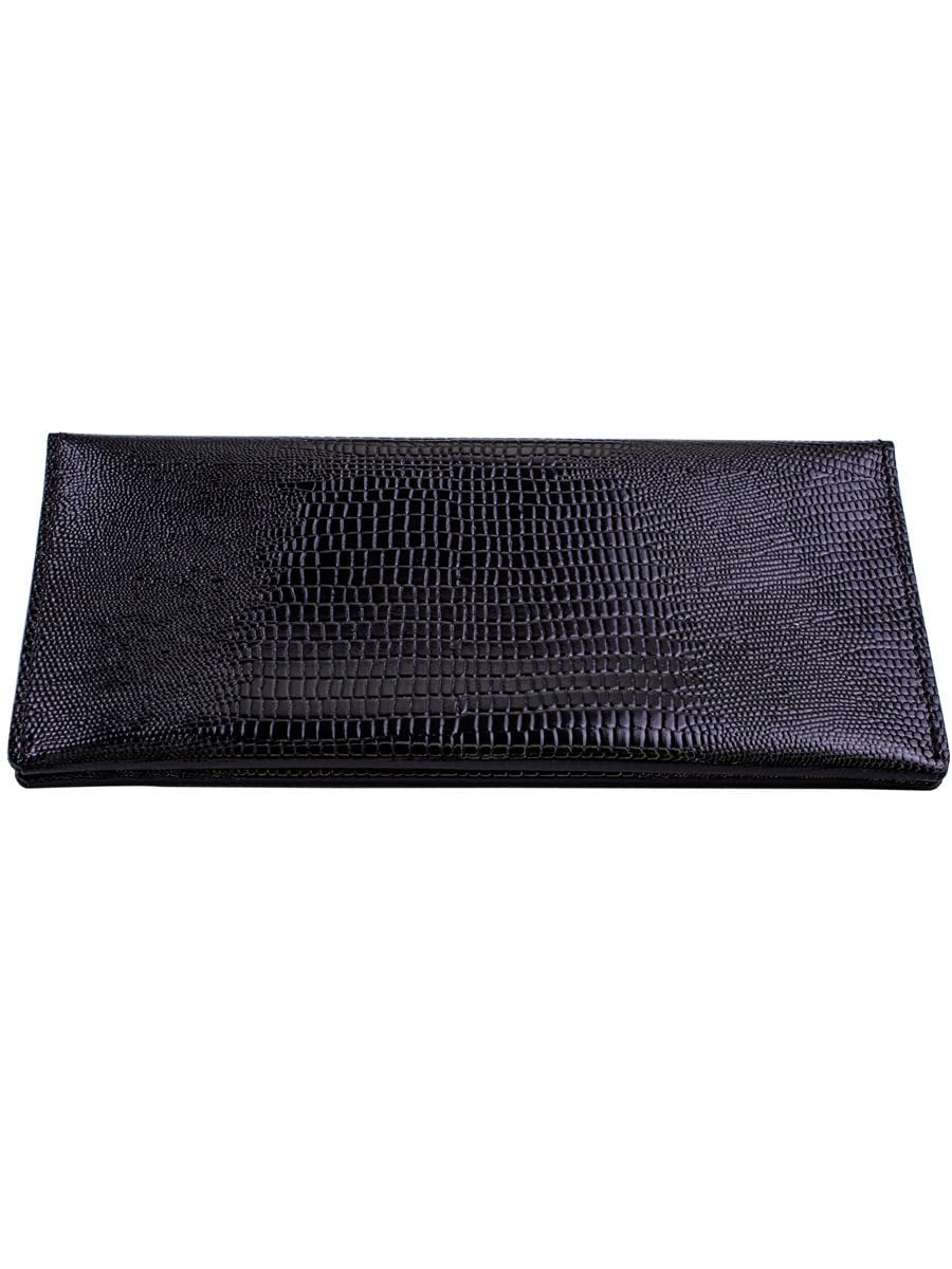 Genuine leather banknote wallet Travel black lizard (leather, durable stitching, folds in half, holds 4 cards, coin pocket, flat banknote compartment)