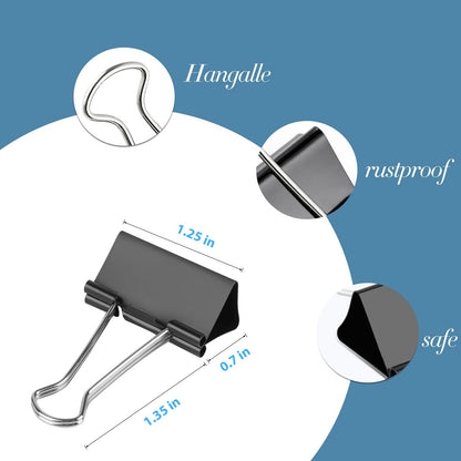 Ufmarine Medium Binder Clips 1.25 inch Length, (144 Pcs) Medium Paper Clips for Office Supplies