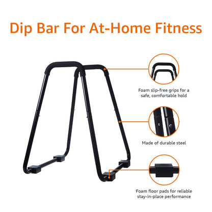 Amazon Basics Dip Bar Station, Portable Strength Training Stand for Tricep Dips & Calisthenics, Home Gym, 661 lb Weight Capacity, Black