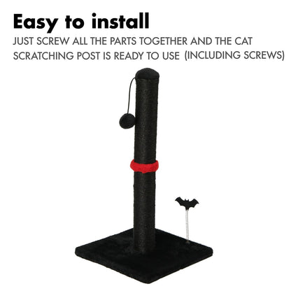 MECOOL Cat Scratching Post Premium Sisal Scratch Posts with Hanging Ball Vertical Scratcher for Indoor Cats and Kittens,Black