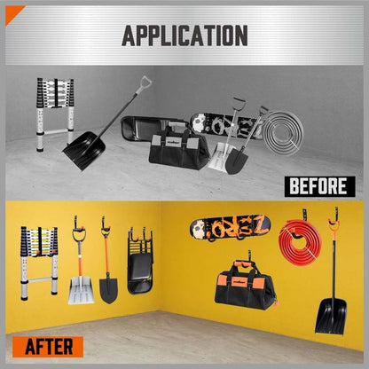 Heavy Duty Metal Wall Hooks - 6-Pack Large Garage Storage & Organization Hooks for Tools, Ladders, Bags | Wall Mount J Hooks, Black