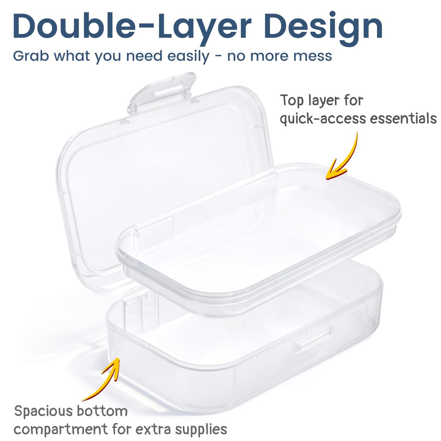 Sooez 6 Pack Pencil Box, Plastic Pencil Case Holder with Latch, Clear Crayon Box Marker Organizer, Large Craft Storage Boxes, Stackable Storage Containers for Art School Supplies