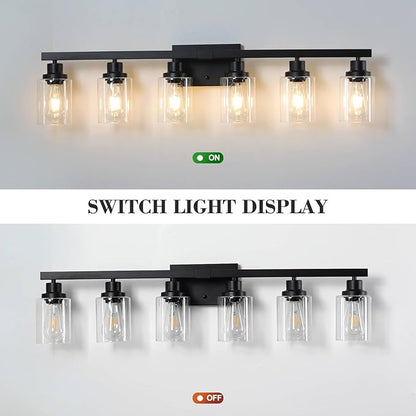 6-Light Black Vanity Lights 38'' Modern Bathroom Vanity Lighting Fixtures Above Mirror， Industrial Matte Bathroom Light Fixtures, Bath Wall Light Fixtures, Black Wall Sconces
