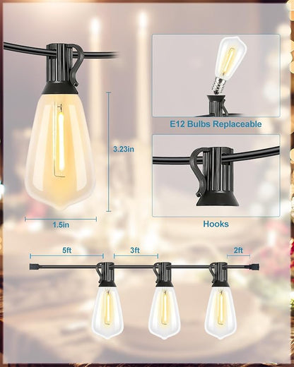 Lightdot 500FT Outdoor String Lights, LED Bistro String Lights with Shatterproof ST38 Bulbs, 2200K Dimmable, Waterproof Hanging Lights for Porch, Party, Garden, Backyard, Balcony